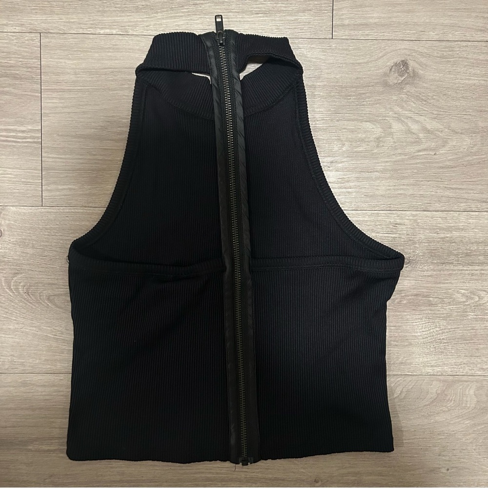 We The Free Black Ribbed Zip-Up Tank Top